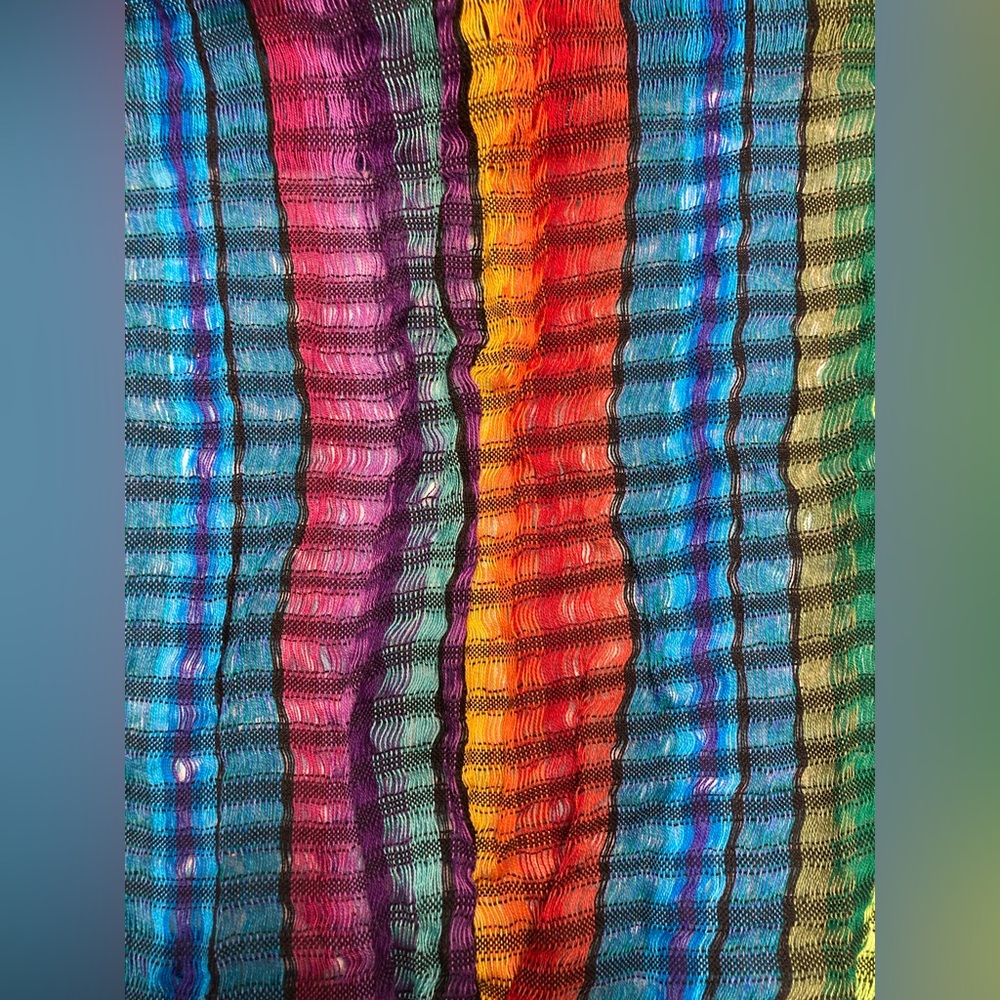 💛TODAY***$12***Designer textured rainbow colored scarf made in Guatemala.